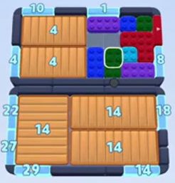 Color Block Jam Level 44: Screenshot des Spielfelds